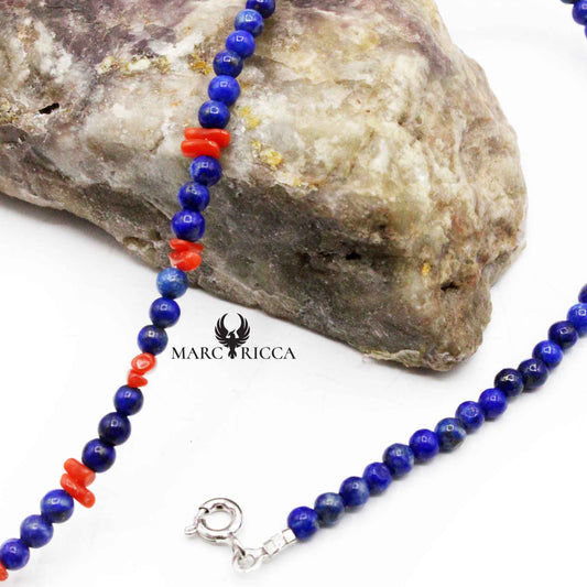 Collier Argent Lapis Lazuli & Corail