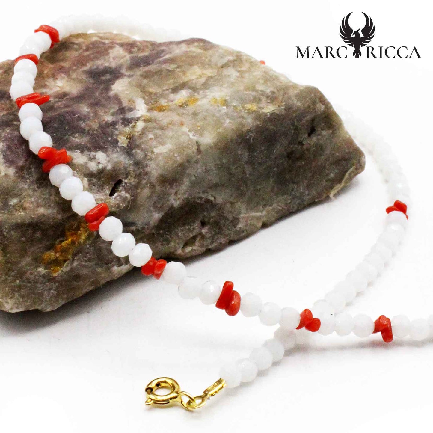 Collier Argent Cristal Blanc et Corail