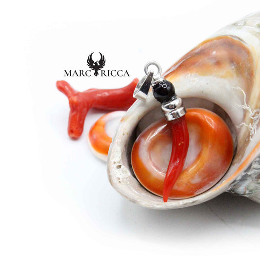 Pendentif Argent Corne de Corail et Onyx