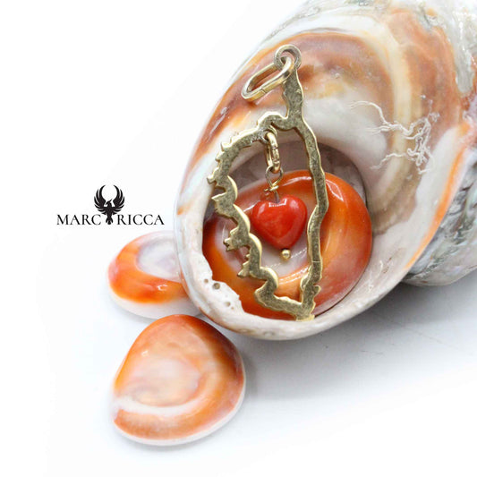 Pendentif Argent Corse & Cœur en Corail