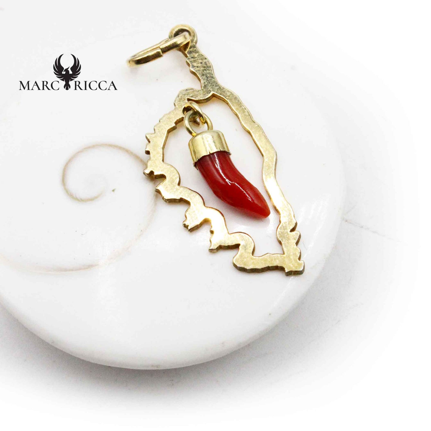 Pendentif Argent Corse et Corne en Corail