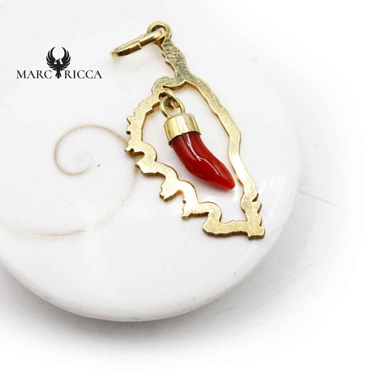 Pendentif Argent Corse et Corne en Corail