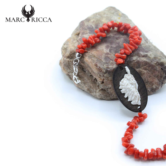 Bracelet Argent Corail Rouge et Corse en ébène