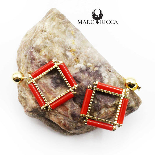 Boucles Argent Tubes en Corail Vermeil