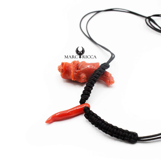 Collier cordon Corne en Corail Rouge