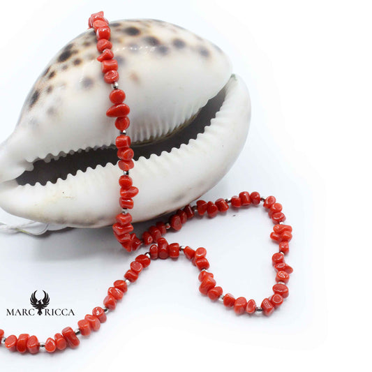 Collier Argent Baroque Perles de Corail Rouge