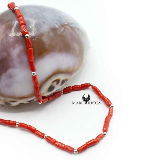 Collier Argent Tubes Corail Rouge
