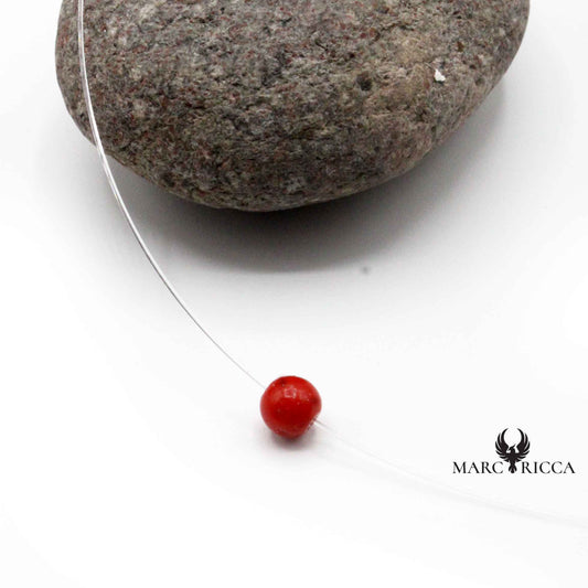 Collier Argent Fil de Pêche Boule 6mm Corail Rouge