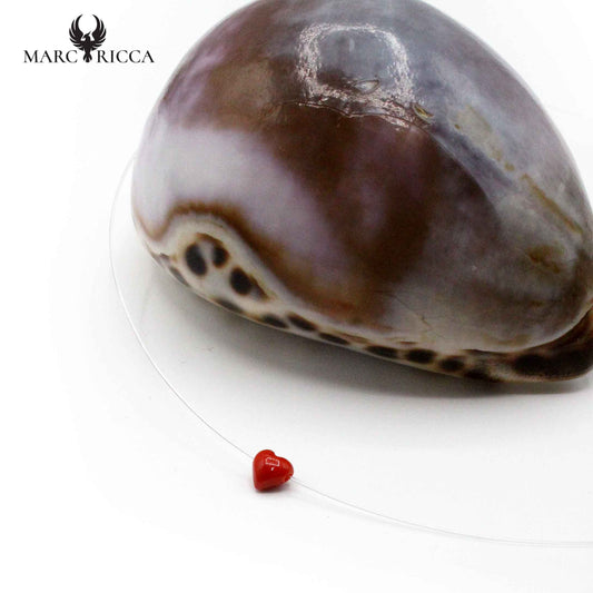 Collier Argent Fil de Pêche Cœur Corail Rouge