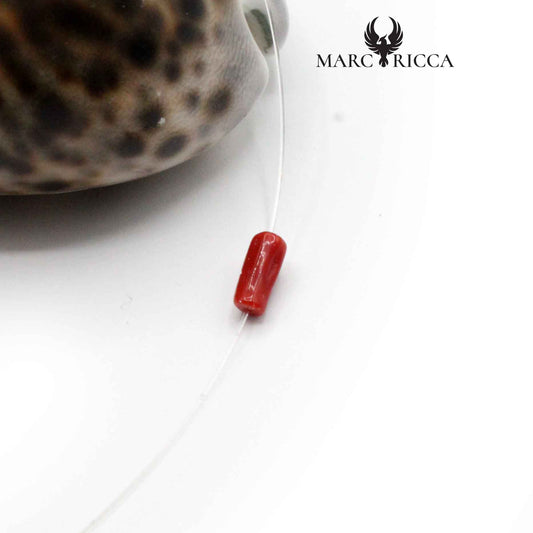 Collier Argent Fil de Pêche Tube de Corail Rouge