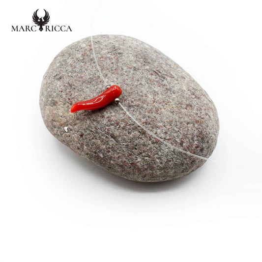 Collier Argent Fil de Pêche Corne Corail Rouge