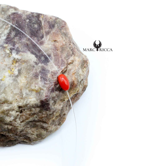 Collier Argent Fil de Pêche Olive Corail Rouge