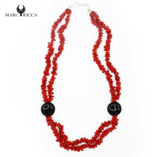 Collier Cupolino Corail Rouge et Onyx Rond