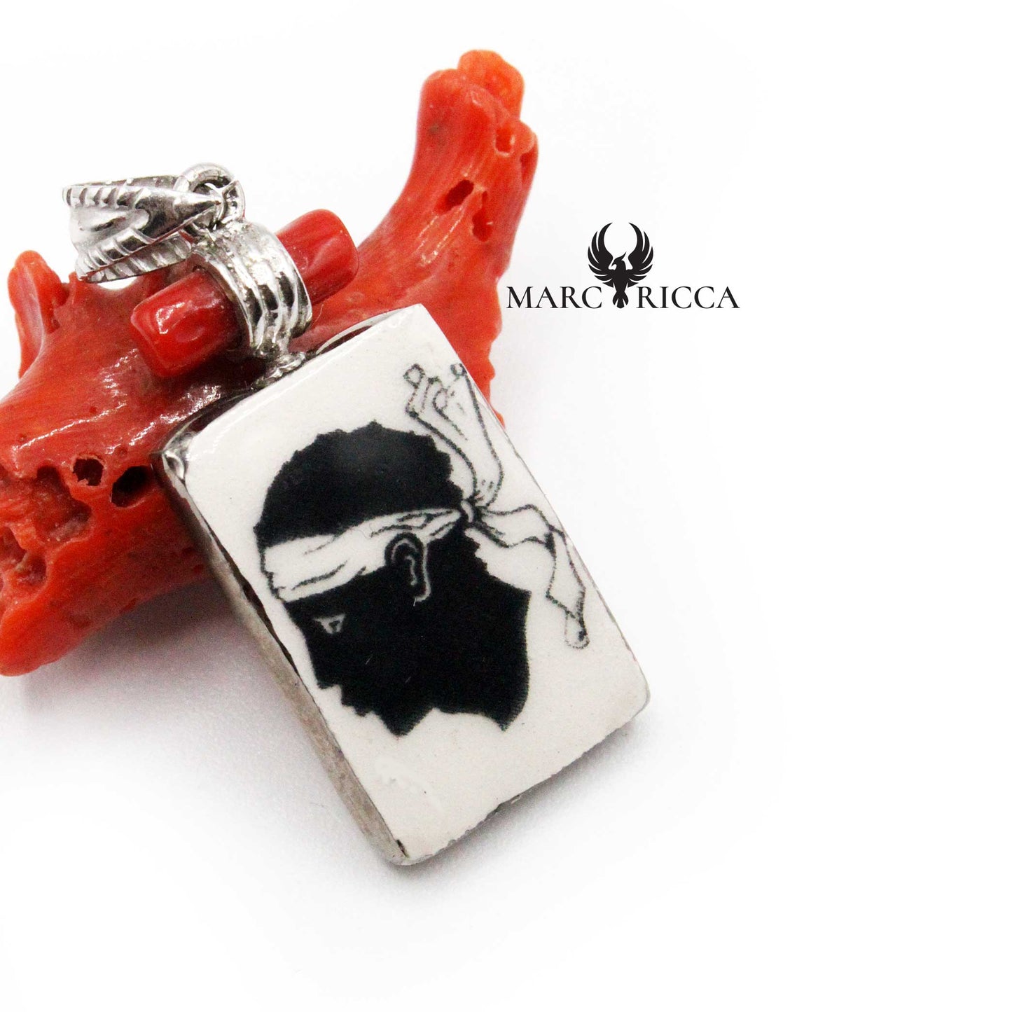 Pendentif Argent Tête de Maure Email et Corail