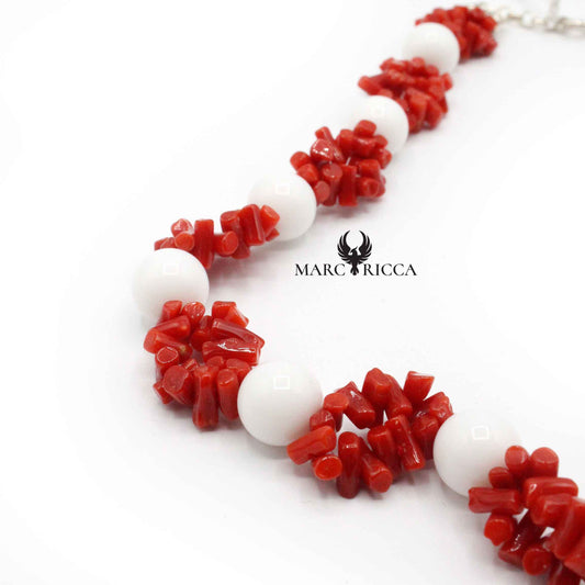 Collier Corail Rouge et Agate Blanche