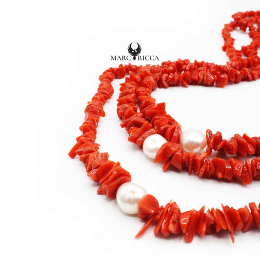 Collier Argent Corail Rouge et Perles