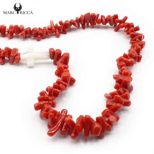 Collier Argent Corail Rouge Croix Nacre Blanche