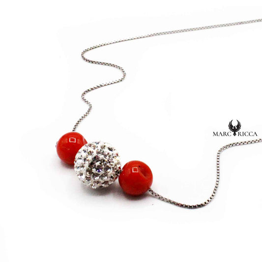 Collier Argent Corail Rouge et Strass