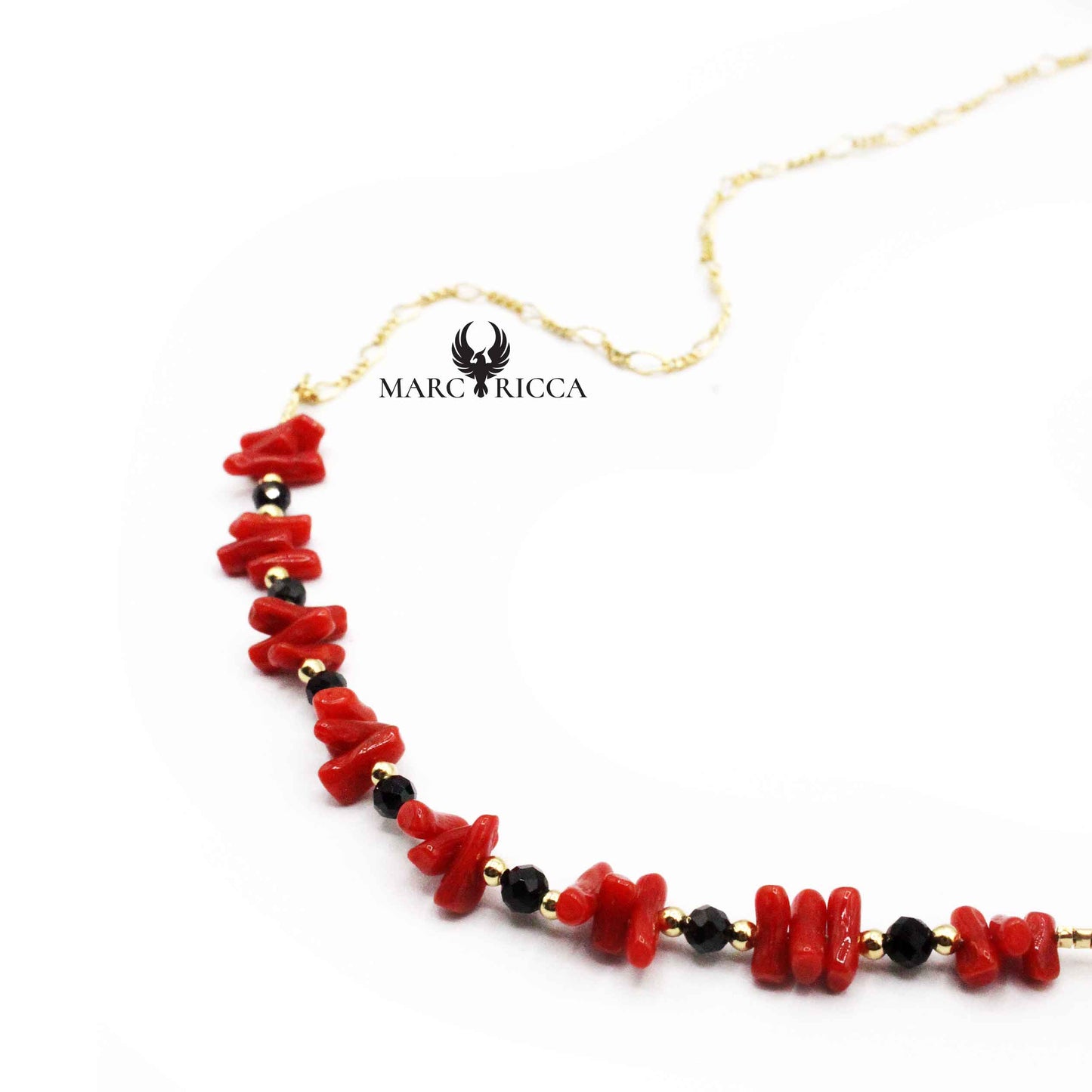 Collier Vermeil Corail Rouge & Cristal noir