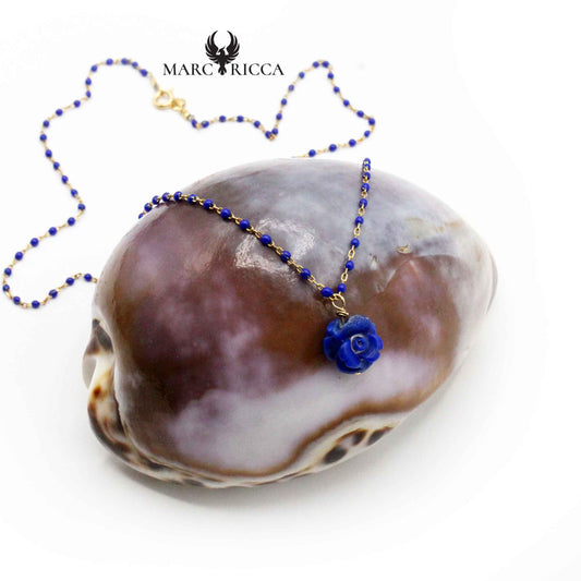 Collier Argent Rose en Lapis Lazuli Vermeil