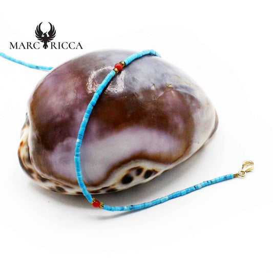 Collier Argent Turquoise et Corail Rouge Vermeil