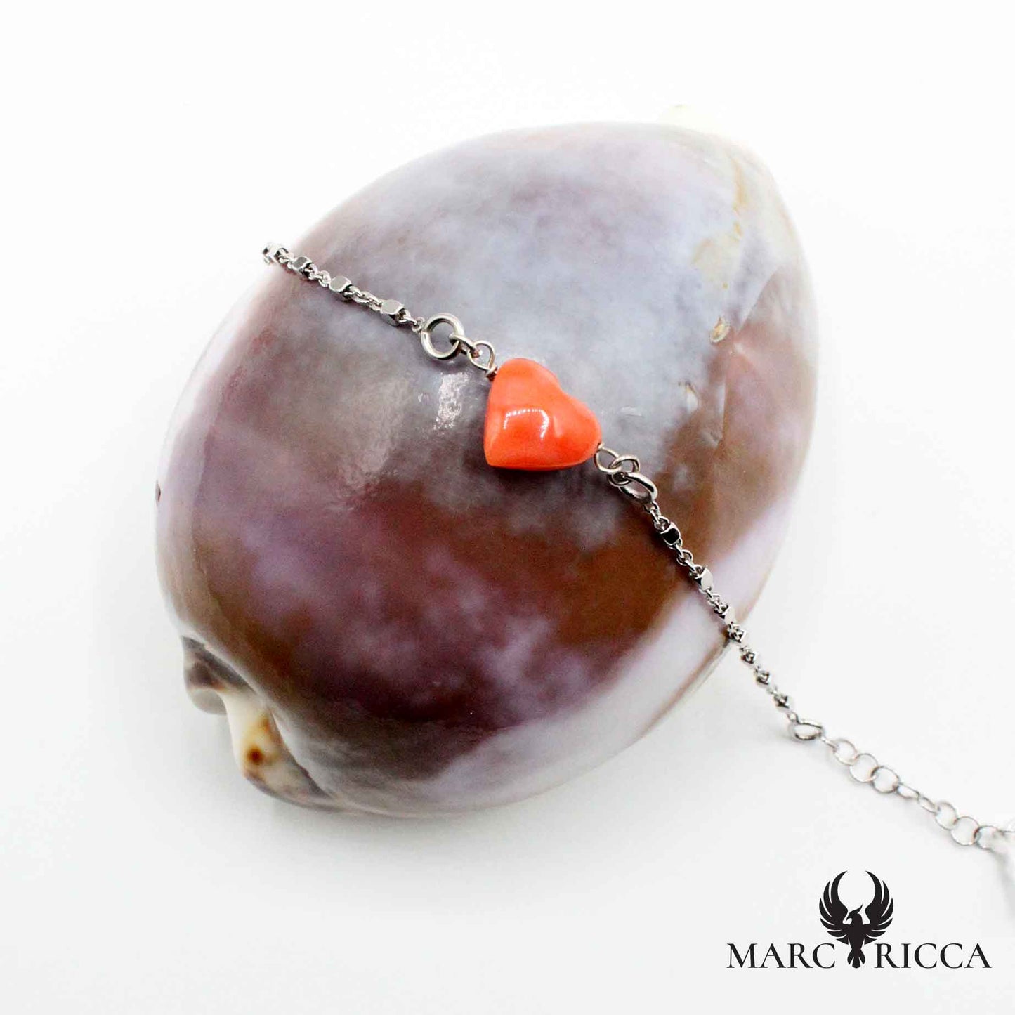 Bracelet Argent Cœur en Corail Rose