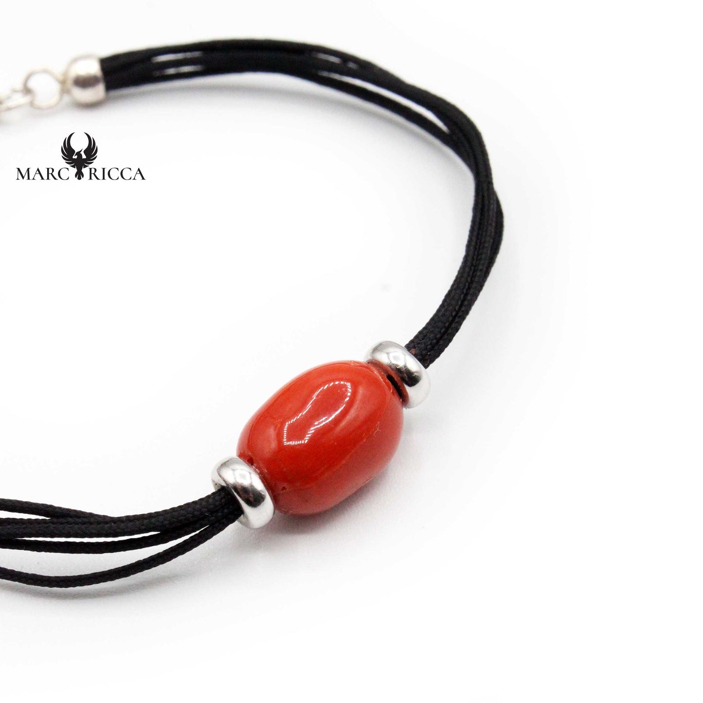 Bracelet Argent Cordon 5 fils & Corail