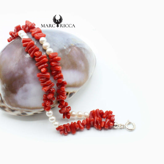 Bracelet Argent Corail Rouge et Perles d'Eau Douce