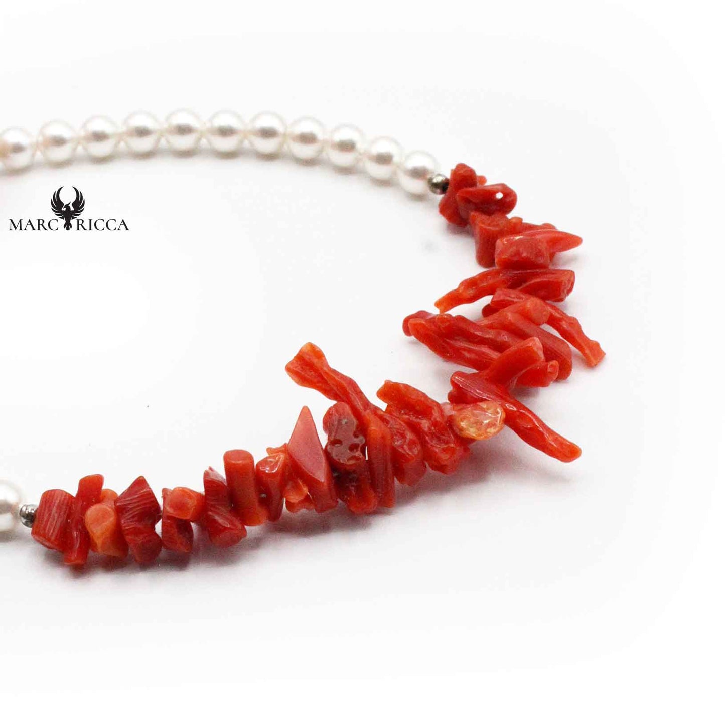 Bracelet Corail Rouge et Perles Blanches