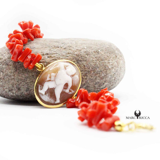 Bracelet Argent Cupolino Corail Rouge et Camée Vermeil
