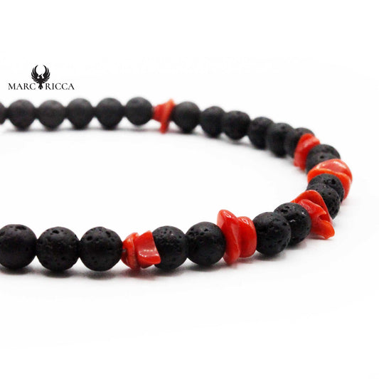 Bracelet Argent Corail Rouge et Pierres de Lave