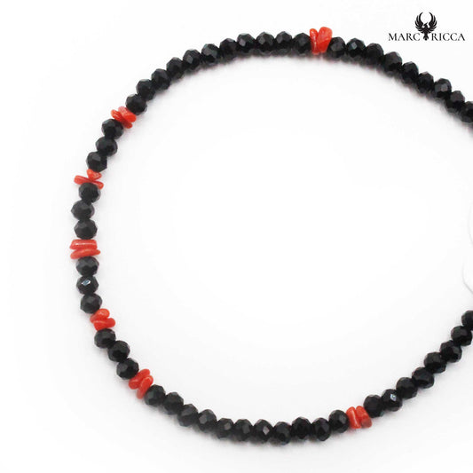 Bracelet Argent Cristaux Noirs et Corail Rouge
