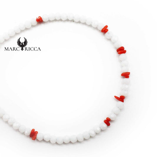Bracelet Argent Corail Rouge et Cristaux Blanc