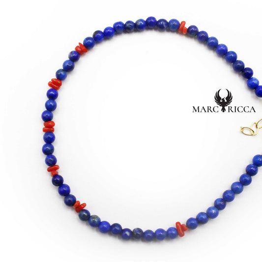Bracelet Corail Rouge et Lapis Lazuli