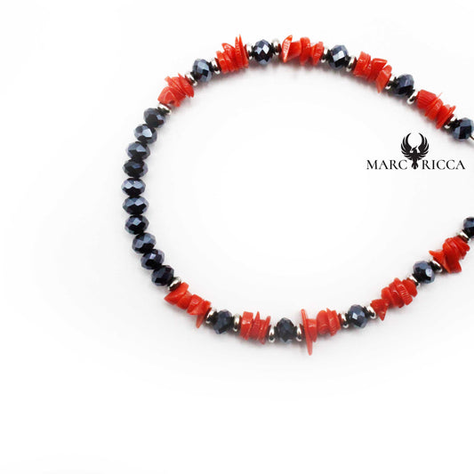 Bracelet Corail Rouge et Cristaux Gris