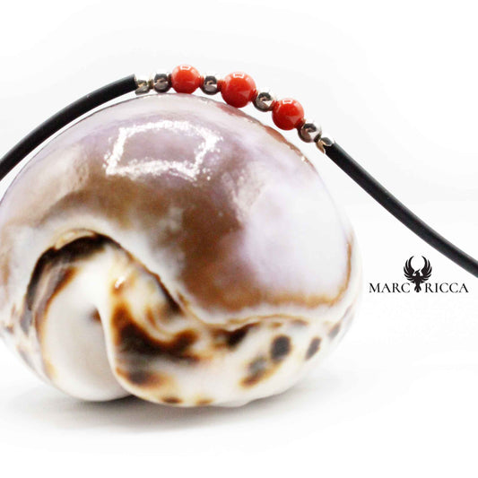 Bracelet Argent Perles Corail Rouge Caoutchouc