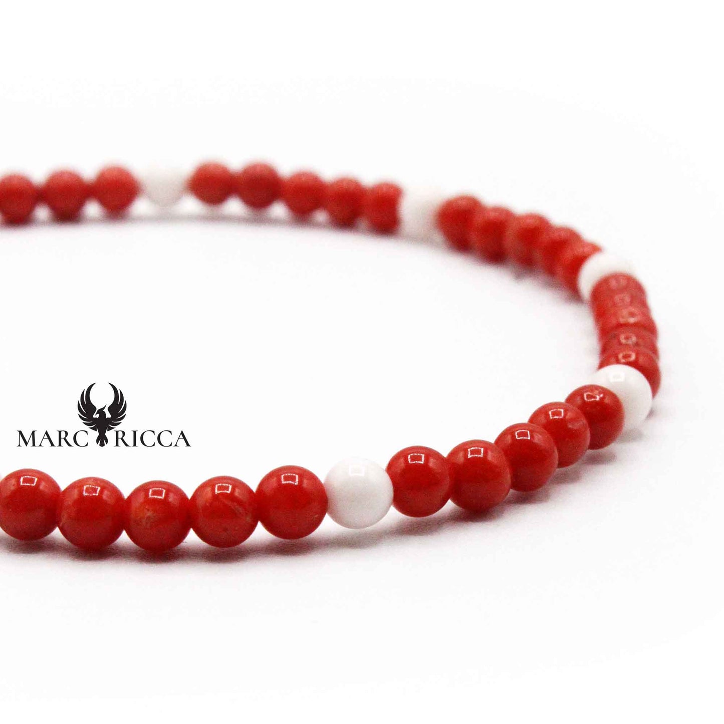 Bracelet Argent Perles de Corail Rouge et Blanc Vermeil