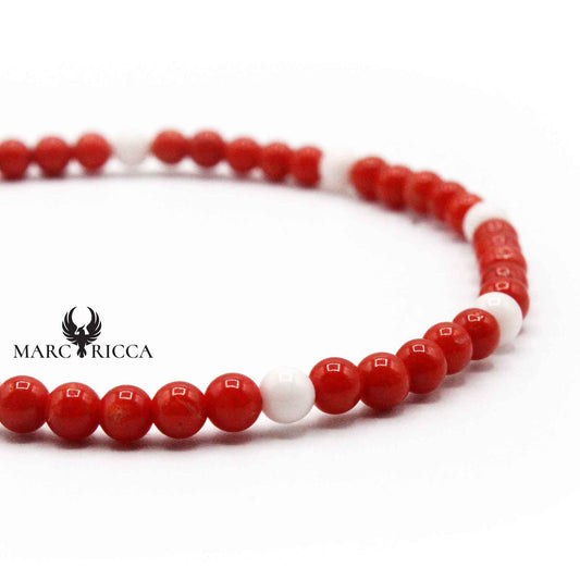 Bracelet Argent Perles de Corail Rouge et Blanc Vermeil
