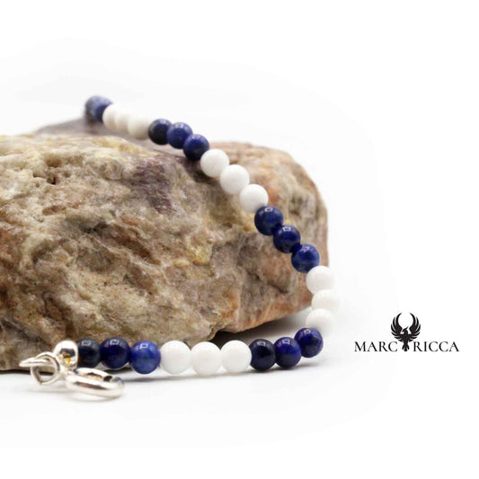 Bracelet Argent Perles de Corail Blanc et Lapis Lazuli