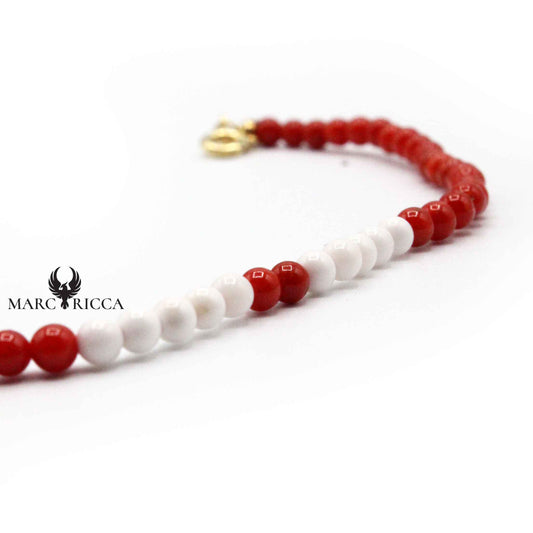 Bracelet Argent Perles de Corail Rouge et Blanc Vermeil