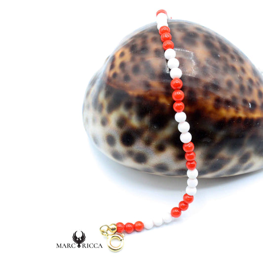 Bracelet Perles de Corail Rouge et Blanc