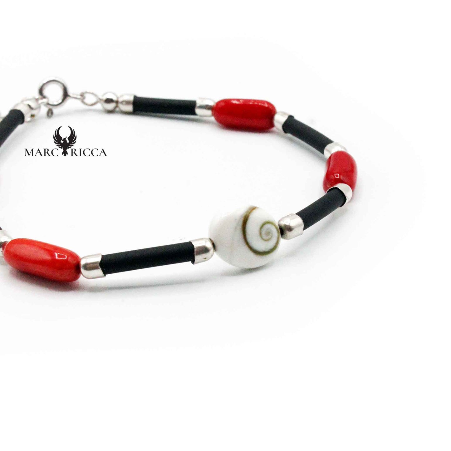 Bracelet Argent Corail Rouge Végétal & œil de St Lucie