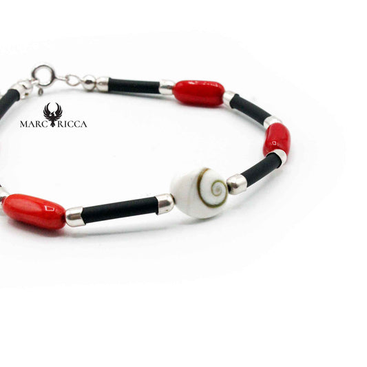 Bracelet Argent Corail Rouge Végétal & œil de St Lucie