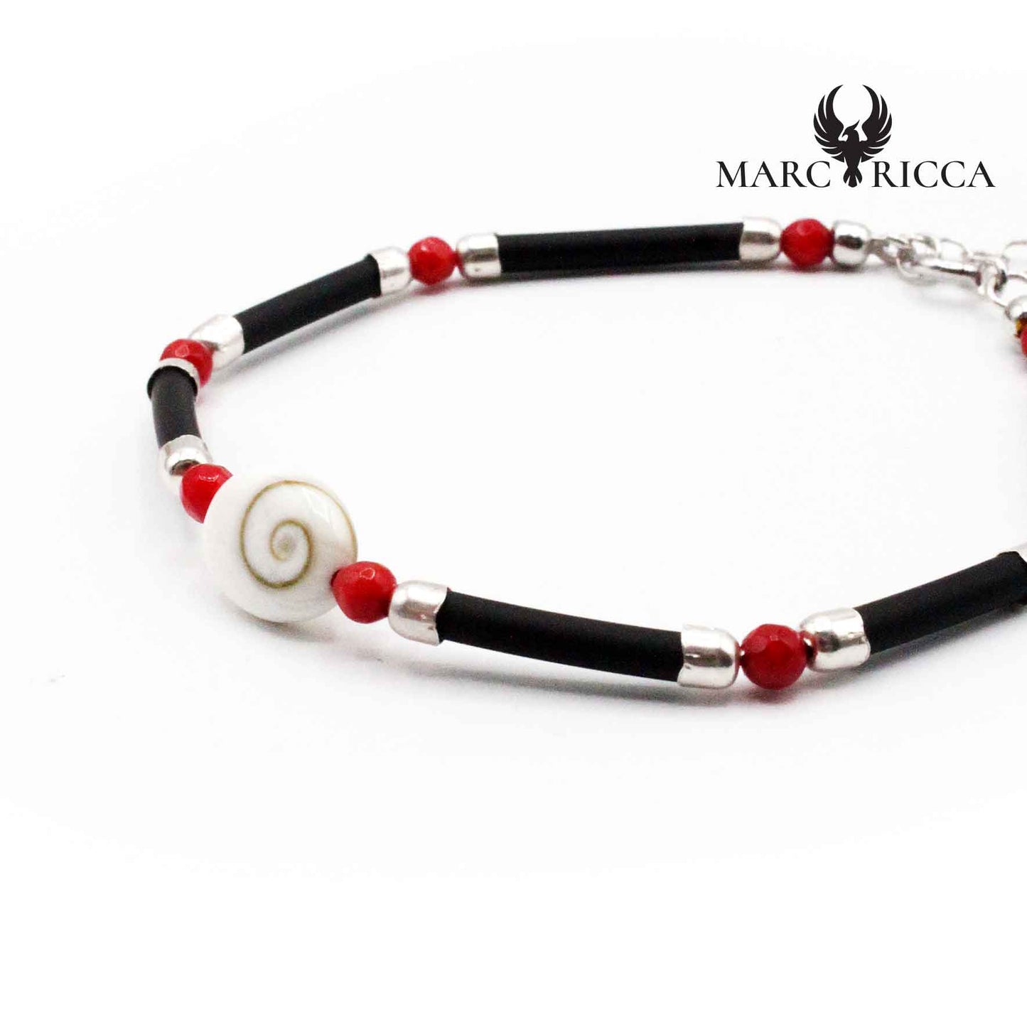 Bracelet Argent Corail Rouge Végétal & œil de St Lucie