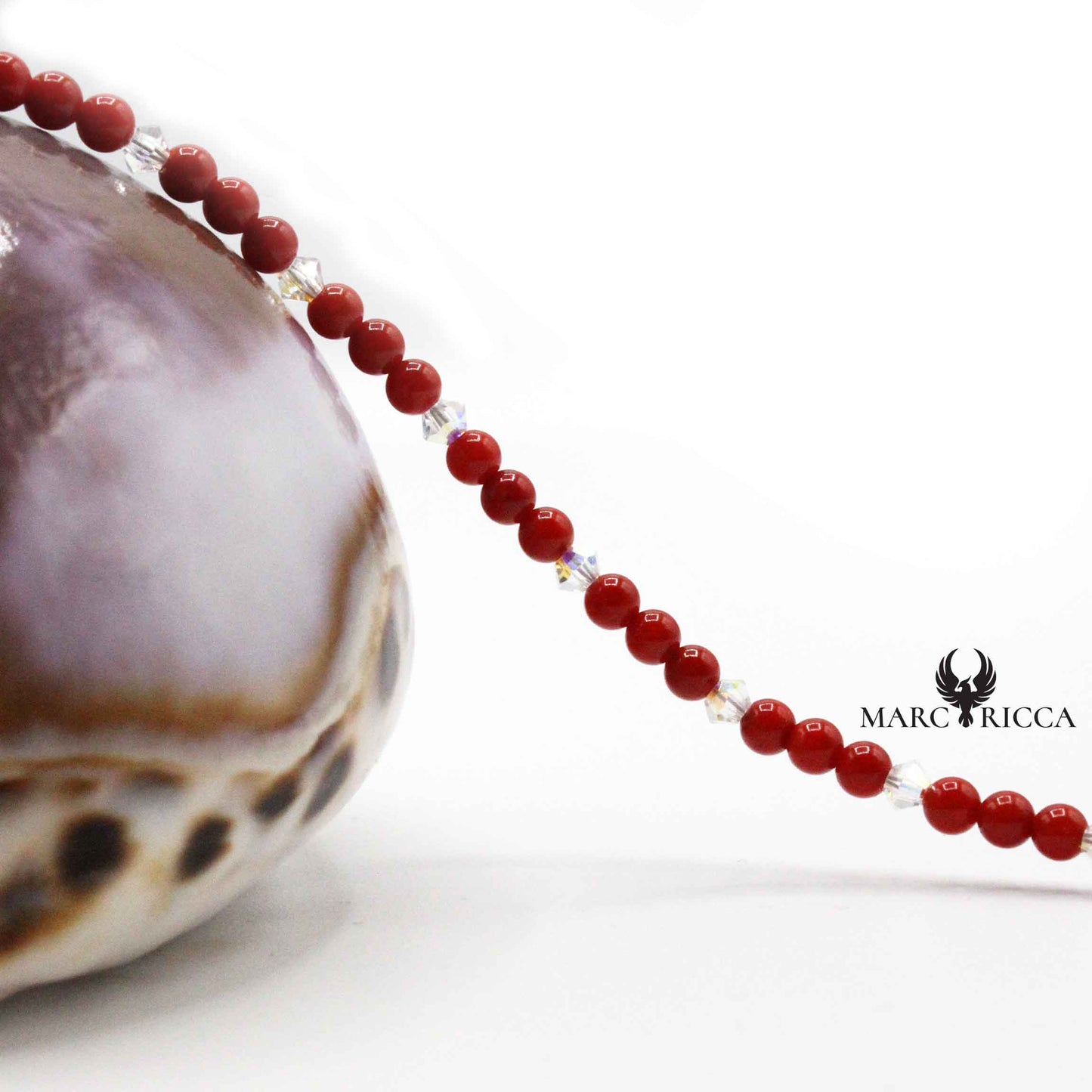 Bracelet Argent Perles Corail Rouge Végétal