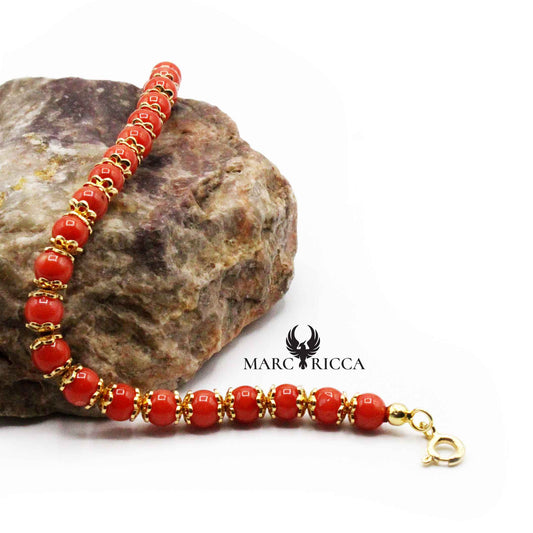 Bracelet Argent Perles Corail Rouge