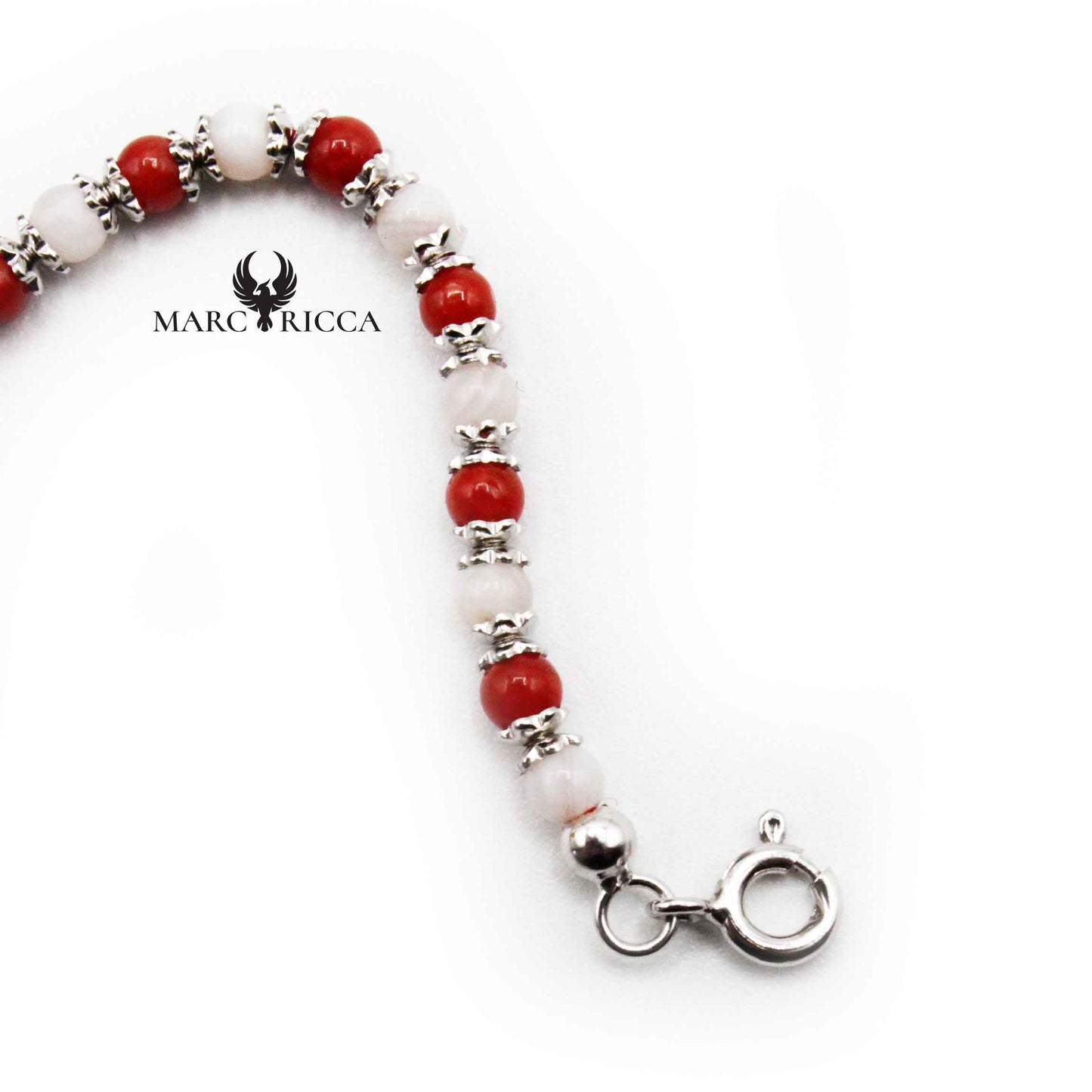 Bracelet Argent Perles (3mm) Corail Rouge et Nacre