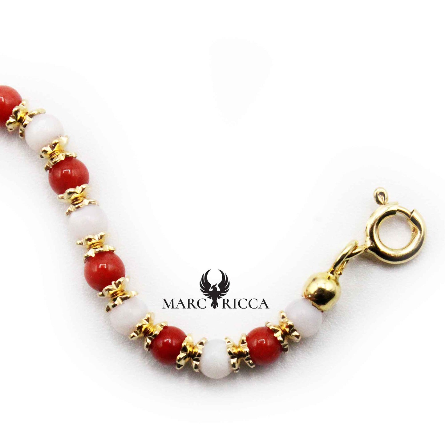 Bracelet Argent Perles (3mm) Corail Rouge et Nacre