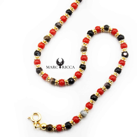 Bracelet Argent Perles (3mm) Corail Rouge et Nacre