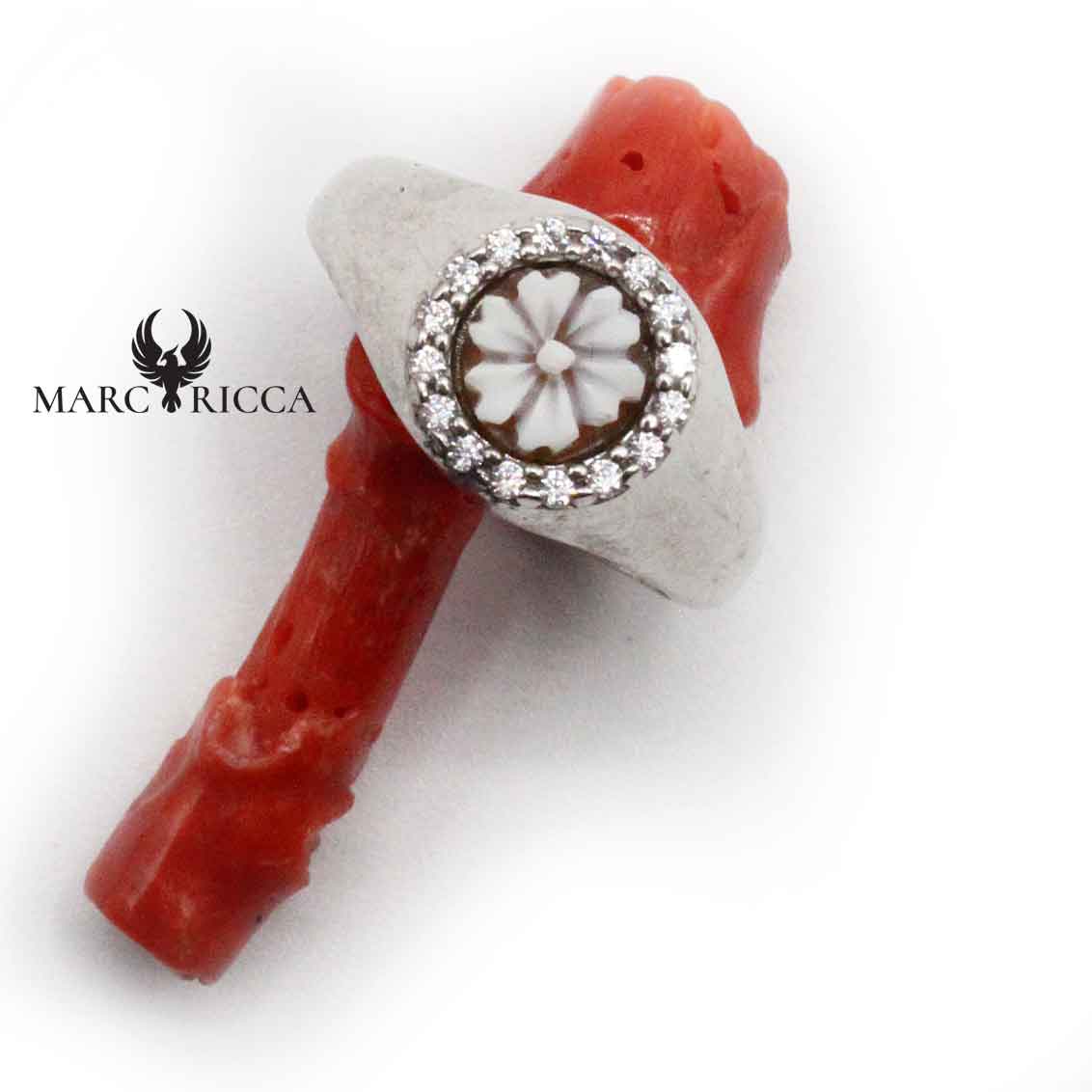 Bague Argent Camée Fleur